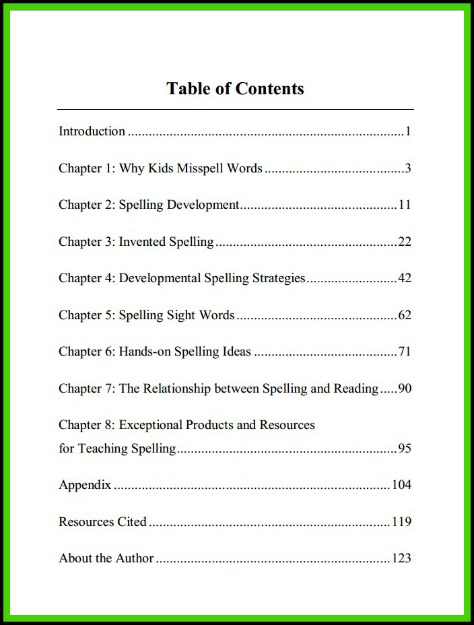 Teaching Kids to Spell Table of Contents