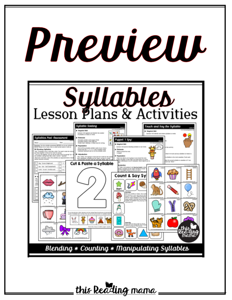 Preview of Syllable Awareness Lesson Plans - This Reading Mama