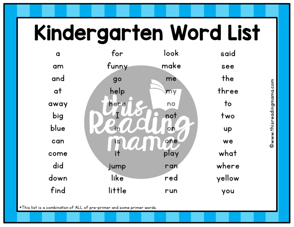 Kindergarten Sight Word Sentences - List of Words - This Reading Mama
