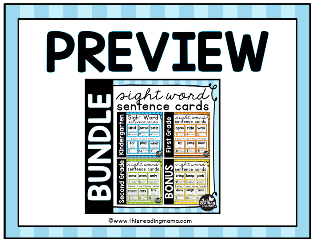 K-2 Sight Word Sentence Cards Bundle PREVIEW - This Reading Mama
