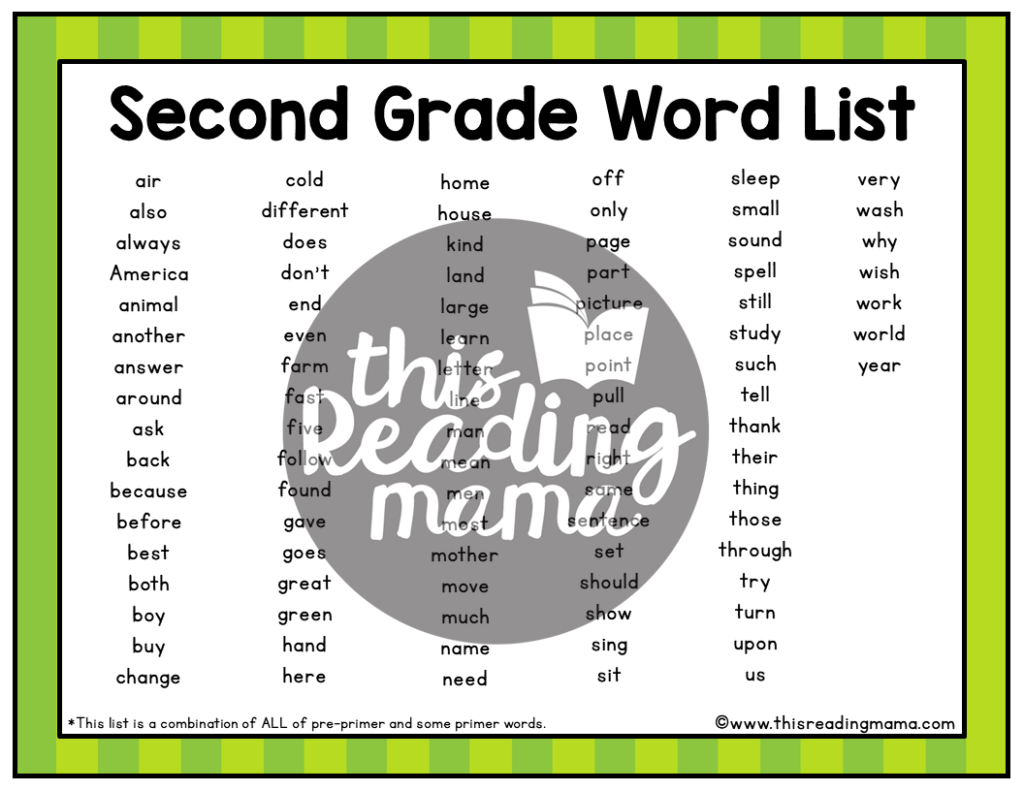 Second Grade Sight Word Sentence Cards List - This Reading Mama