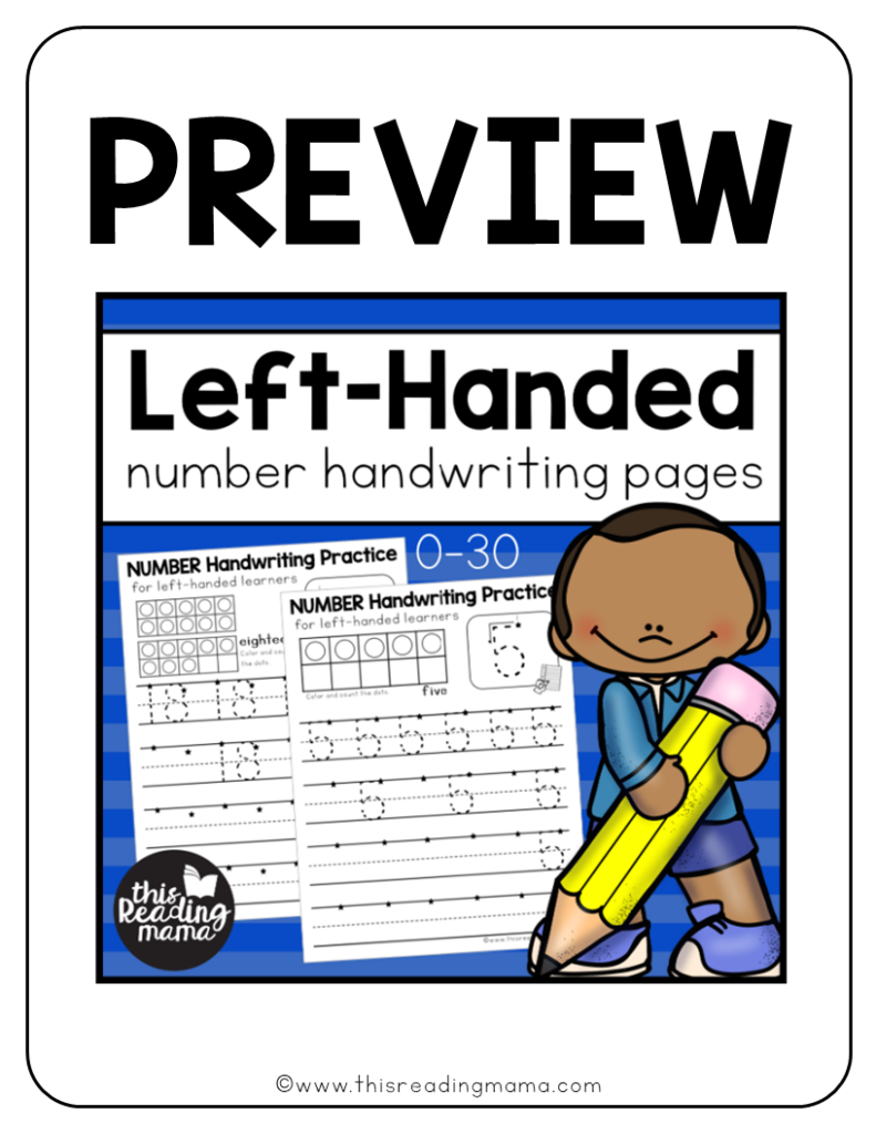 Left-Handed Number Handwriting Pages PREVIEW - This Reading Mama