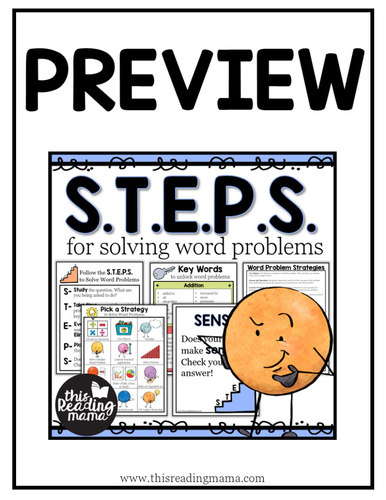 Solving Word Problems with STEPS Preview - This Reading Mama