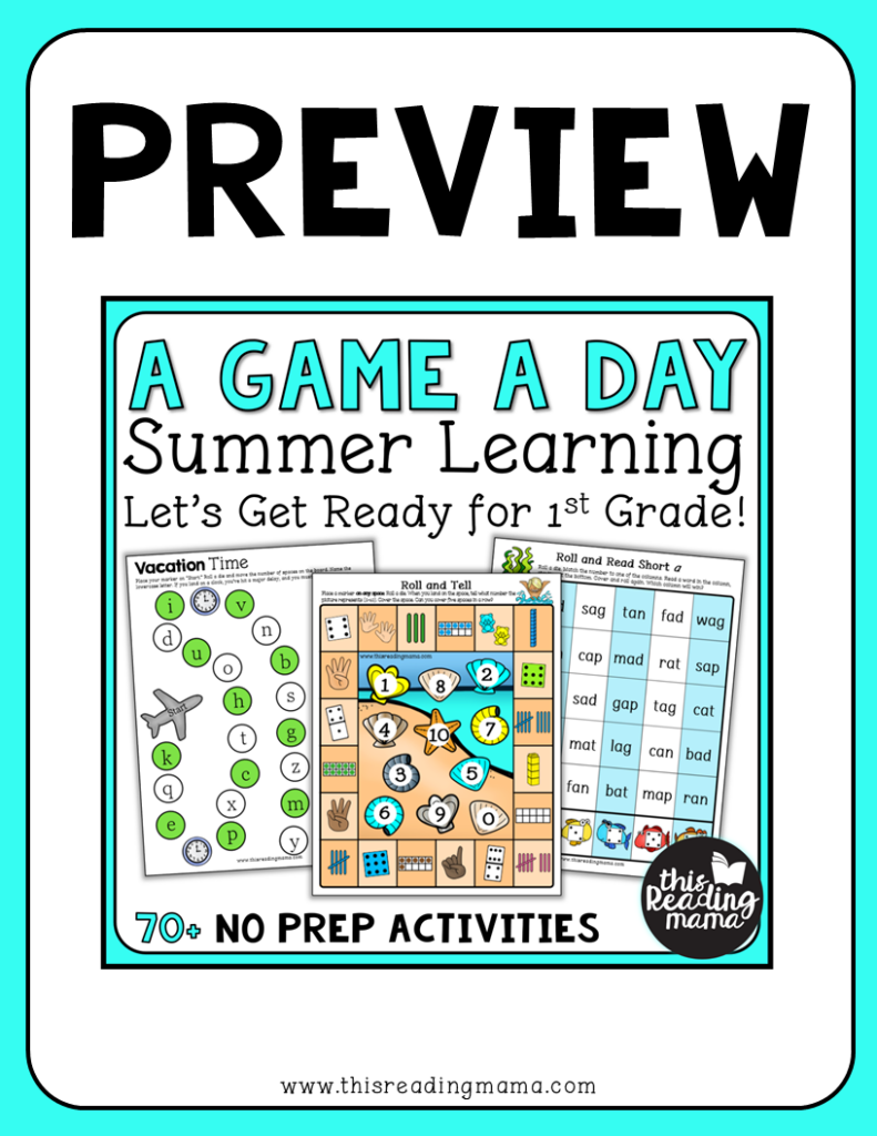 K-1 Summer Learning Games PREVIEW - This Reading Mama