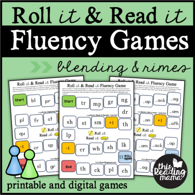 Blending and Rimes Fluency Games ~ Roll and Read ~ This Reading Mama