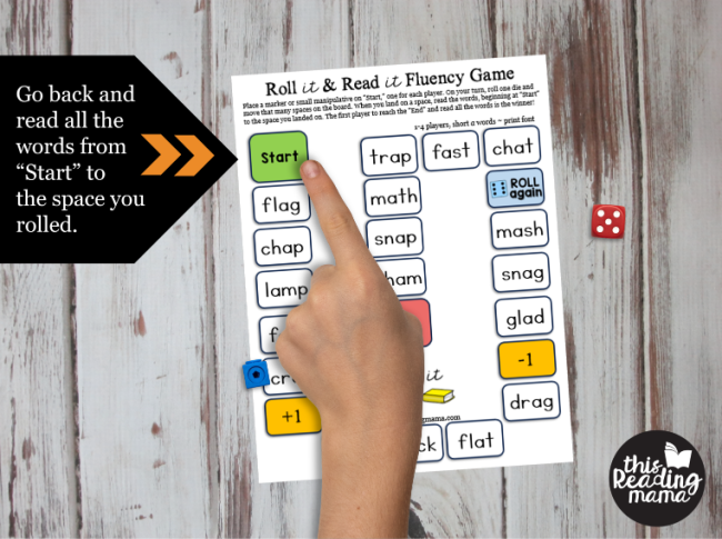 Short Vowel Fluency Games - Go back to Start and read each word
