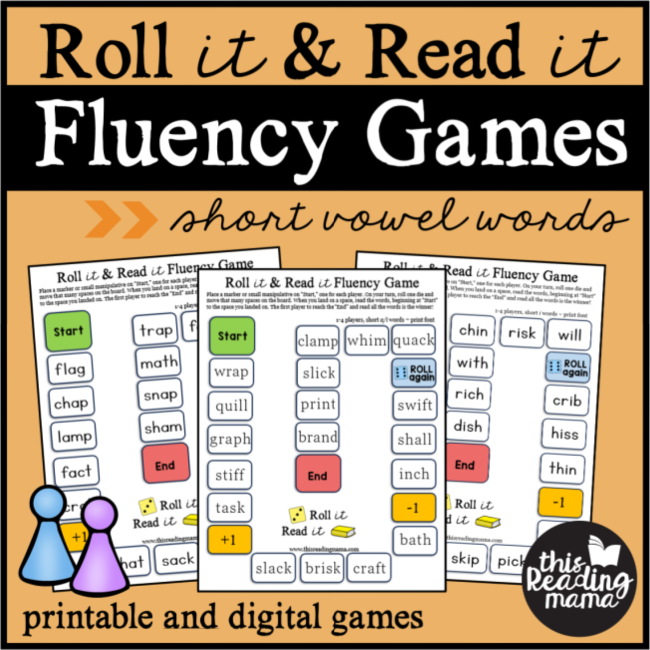Short Vowel Fluency Games - Roll and Read - This Reading Mama
