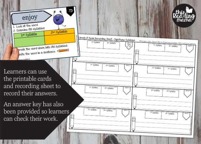 Diphthong Syllable Cards ~ printable task cards