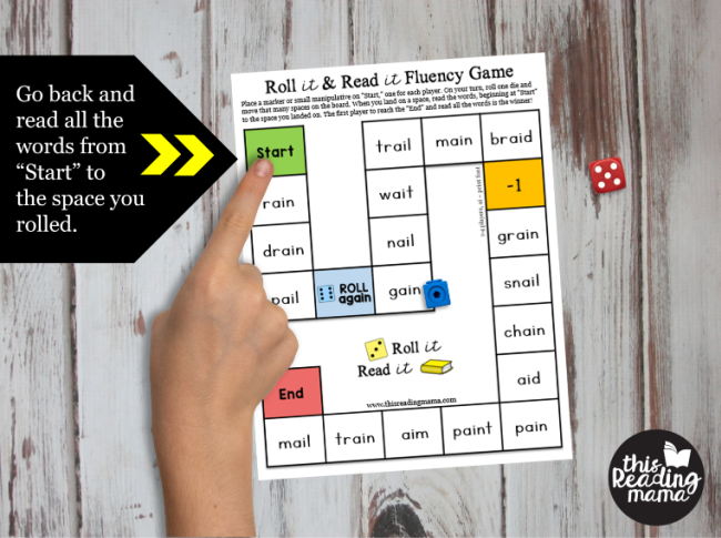 Long Vowel Team Fluency Games ~ read all the words from Start each time you roll