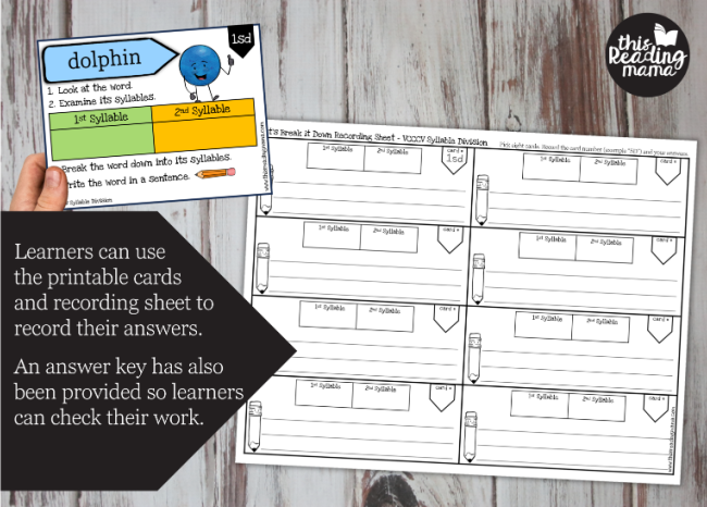 VCCCV Syllable Division Cards - printable task cards included