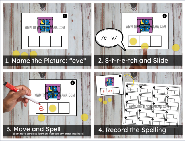 Long e and u CVCe Mapping Cards - Step 1-4 - This Reading Mama